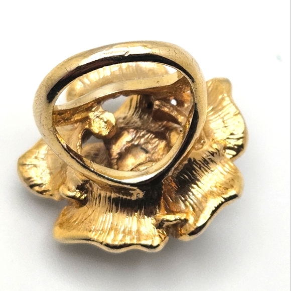 🆓️FREE ADD ON Floral Costume Fashion Gold Statement Ring Black Clear Rhinestone - Picture 8 of 9